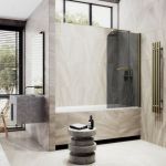 MaybahGlass шторка поворотная на монопетле 1400*600 6 мм бесцветное +полотенцесушитель MGV-776-2