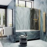 MaybahGlass шторка поворотная на монопетле 1400*600 6 мм бронза матовая +полотенцесушитель MGV-778-5