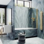 MaybahGlass шторка поворотная на монопетле 1400*600 6 мм сатин +полотенцесушитель MGV-781-2